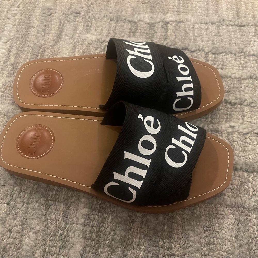 Chloe Woody Slide Sandals Black